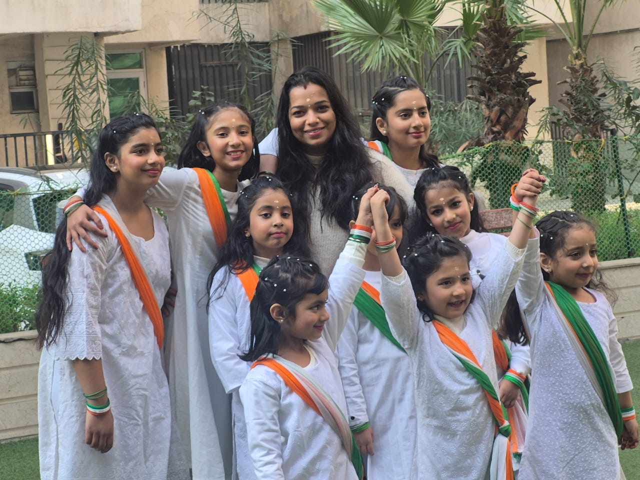 Dance instructor Pooja Nair with students